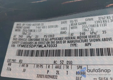 2021 Ford Bronco Outer Banks from USA, damaged, VIN 1FMEE5DP7MLA70333